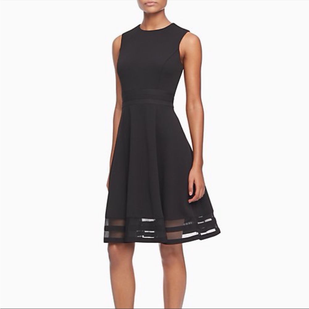 Calvin Klein Fit and Flare Sleeveless Black Midi Cocktail Dress